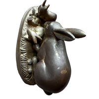 Vintage Brass Bunny Rabbit with Babies Sculpture Figure