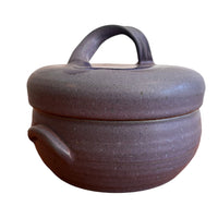 Purple Blue Swirl Handle Ceramic Baking Dish with Lid Studio Pottery