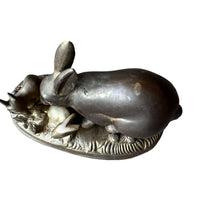 Vintage Brass Bunny Rabbit with Babies Sculpture Figure