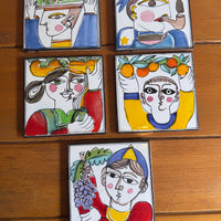 Giovanni DeSimone Ceramic Tiles Hand Painted Vintage 1960's Wall Art