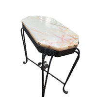 White Marble French Side Table with Cast Iron Frame