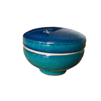 Studio Pottery Ceramic Storage Jar Box Canister with Lid in Blue and Green