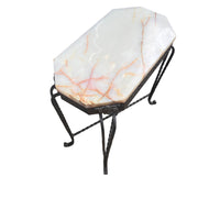 White Marble French Side Table with Cast Iron Frame