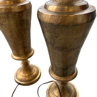 Antique Etched Brass Table Lamps Set of 2