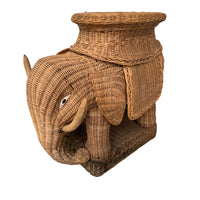 Woven Wicker Elephant Side Table Plant Stand Vintage