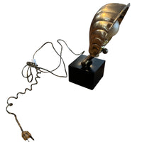 Brass Shell Shade Table Lamp with Black Metal Cube Base Ethan Allen