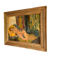 Nude framed painting in soft warm vibrant colors and gold wood frame