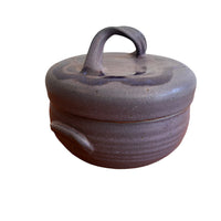 Purple Blue Swirl Handle Ceramic Baking Dish with Lid Studio Pottery