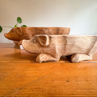 Carved Wood Pig Bowls Large and Small