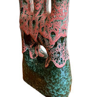 Moroccan Terracotta Clay Vase with Green and Pink Drip Glaze