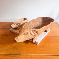 Carved Wood Pig Bowls Large and Small