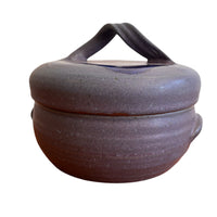 Purple Blue Swirl Handle Ceramic Baking Dish with Lid Studio Pottery