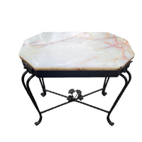 White Marble French Side Table with Cast Iron Frame
