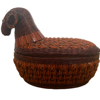Woven Antique Ram Basket with Lid