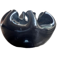 Hand Blown Wavy Glass Bowl Black Italian