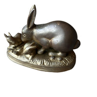Vintage Brass Bunny Rabbit with Babies Sculpture Figure