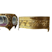 French Beveled Glass Jewelry Box with Velvet Lining
