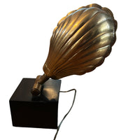 Brass Shell Shade Table Lamp with Black Metal Cube Base Ethan Allen