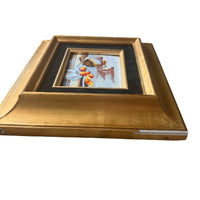 Painted Enameled Copper Still Life Art with Gold Frame