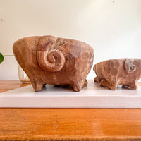 Carved Wood Pig Bowls Large and Small