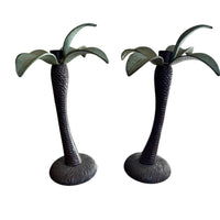 Vintage Tommy Bahama Solid Metal Set of 2 Palm Tree Candle Holders