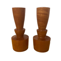 Vintage Lathed Wood Myrtle Wood Candlesticks Set of 2