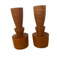 Vintage Lathed Wood Myrtle Wood Candlesticks Set of 2