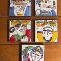 Giovanni DeSimone Ceramic Tiles Hand Painted Vintage 1960's Wall Art