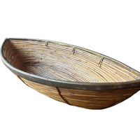 Vintage Bamboo Woven Basket with Brass Edges