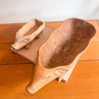 Carved Wood Pig Bowls Large and Small