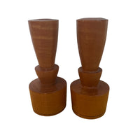 Vintage Lathed Wood Myrtle Wood Candlesticks Set of 2