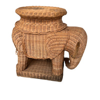 Woven Wicker Elephant Side Table Plant Stand Vintage