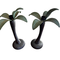 Vintage Tommy Bahama Solid Metal Set of 2 Palm Tree Candle Holders