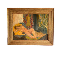 Nude framed painting in soft warm vibrant colors and gold wood frame