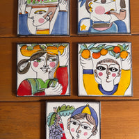 Giovanni DeSimone Ceramic Tiles Hand Painted Vintage 1960's Wall Art