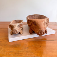 Carved Wood Pig Bowls Large and Small