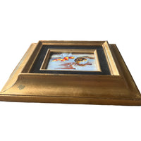 Painted Enameled Copper Still Life Art with Gold Frame