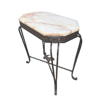 White Marble French Side Table with Cast Iron Frame
