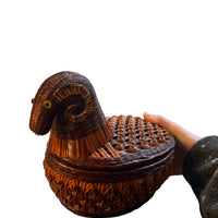 Woven Antique Ram Basket with Lid