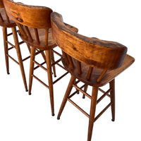 Knotty Pine Wood Swivel Bar Stools Set of 3