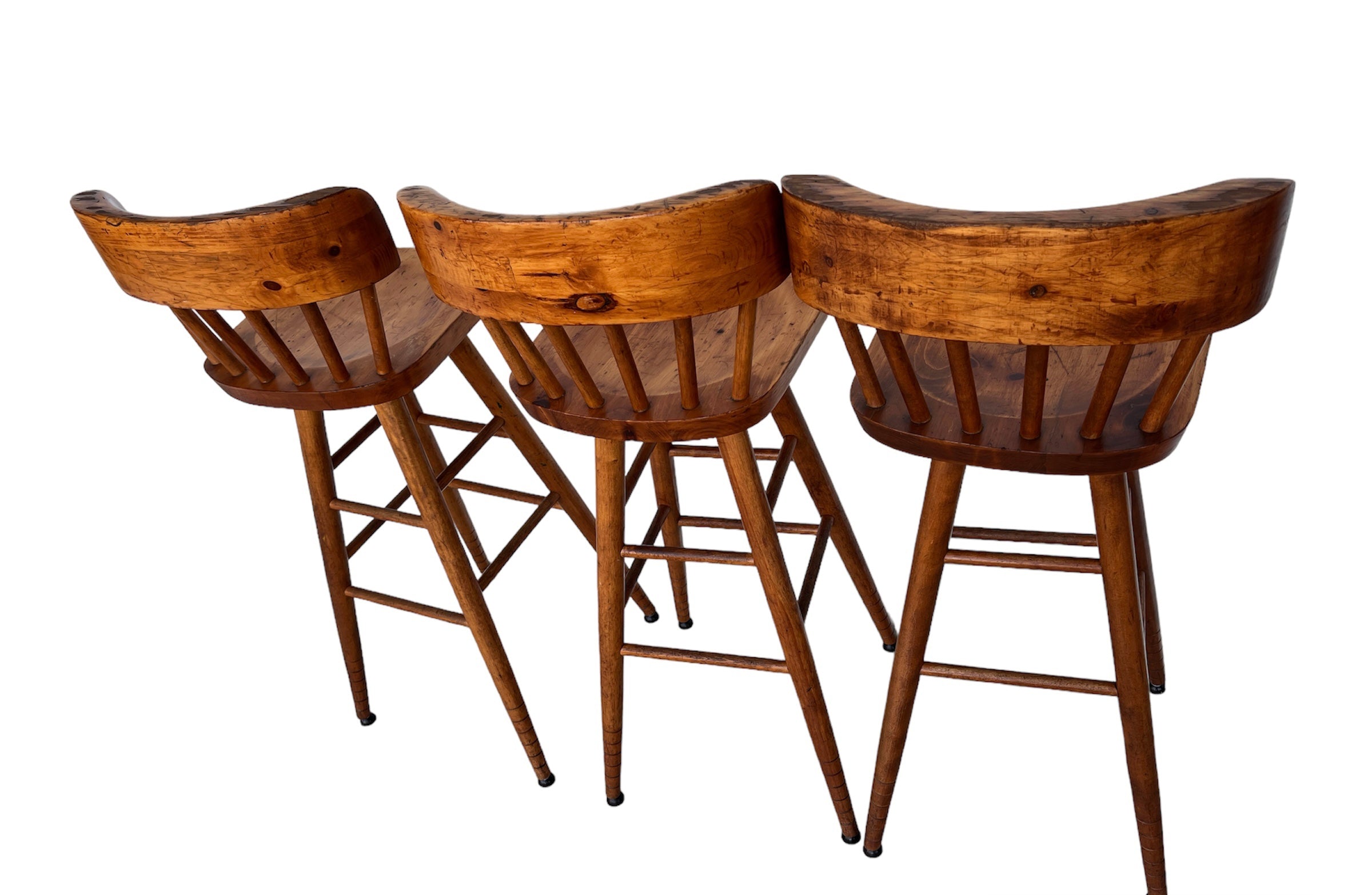 Copy Knotty Pine Wood Swivel Bar Stools Set of 3 Portland Revibe