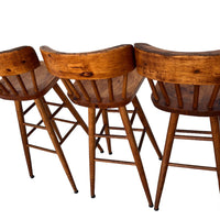 Knotty Pine Wood Swivel Bar Stools Set of 3