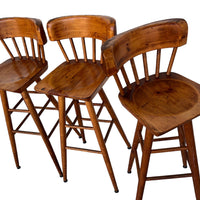 Knotty Pine Wood Swivel Bar Stools Set of 3
