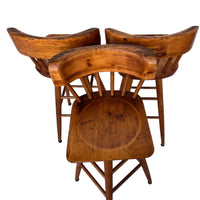 Knotty Pine Wood Swivel Bar Stools Set of 3