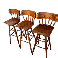 Knotty Pine Wood Swivel Bar Stools Set of 3