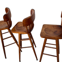 Knotty Pine Wood Swivel Bar Stools Set of 3