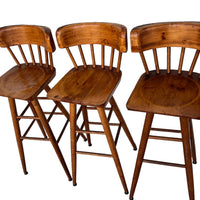 Knotty Pine Wood Swivel Bar Stools Set of 3