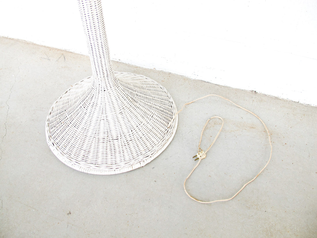 Art Deco style White Wicker Floor Lamp