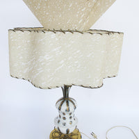 Midcentury Floral Ceramic and Brass Lamp with Original Curved Shade