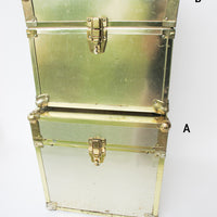 Metallic Chrome and Brass Sheet Metal Wood Trunks (Each Sold Separately)